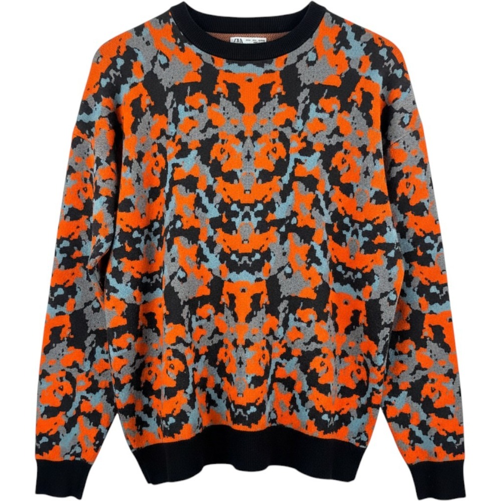 Zara Men L Abstract Jacquard Sweater Orange As Seen on 9-1-1 TV retro trap